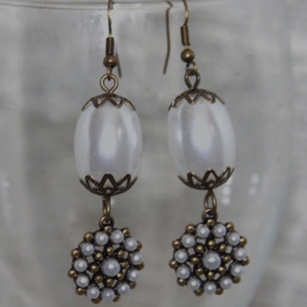 Vintage Inspired Kelly Rae Roberts Designs Pearl Bronze Bauble Earrings NWT